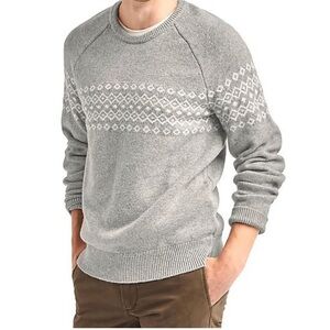 Gap Men’s Sweater Fair Isle Nordic Merino Wool Pullover Crew Neck Sweater XL
